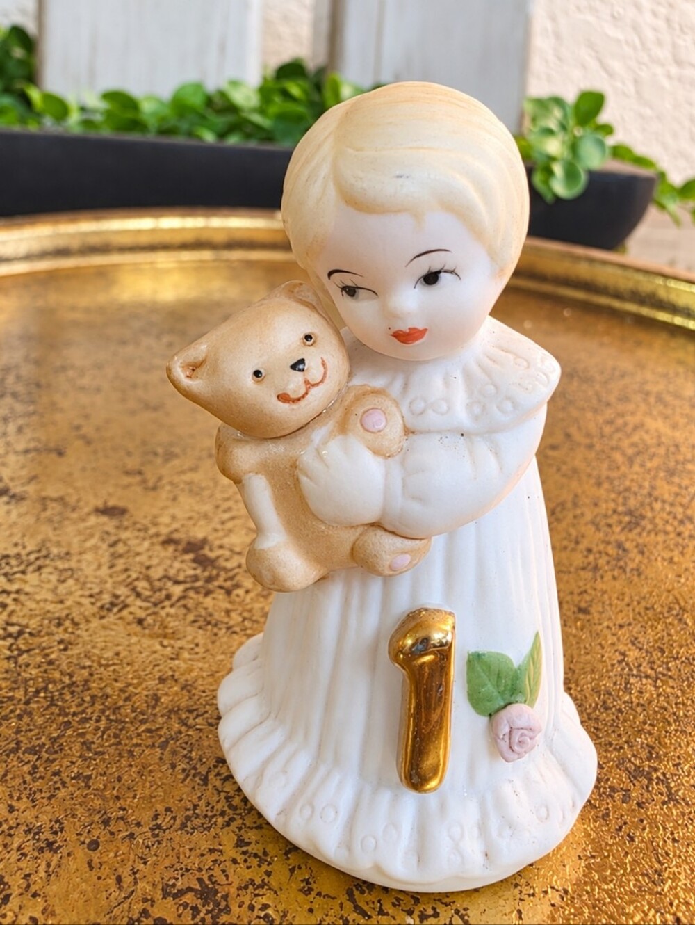 Enesco Growing Up Birthday Girls Age 1 Figurine 1981 Girl Teddy Bear Sri Lanka